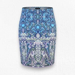 Talbots Baroque Paisley Print Blue Purple Green Cotton Blend Pencil Skirt Size 8